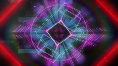 Siyah arkaplana karşı pürüzsüz desenli soyut renkli neon şekillerin animasyonu. İş teknolojisi kavramı