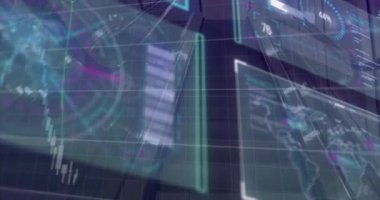 Yürüyen merdivene karşı finansal veri işleme arayüzünün animasyonu. Küresel finans ve iş arayüzü teknolojisi kavramı