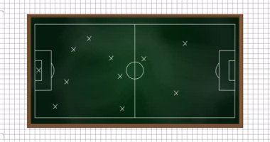 Basketbol planının animasyonu beyaz arka plandaki şebeke şablonu üzerine çizildi. Dijital bileşik, çoklu pozlama, spor hedefi, planlama, strateji, rekabet ve spor kavramı.