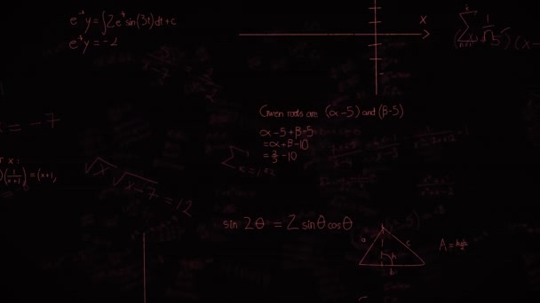 Animación Ecuaciones Matemáticas Fórmulas Símbolos Flotando Sobre Fondo Negro Concepto — Vídeos de Stock