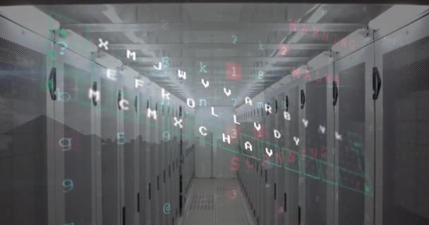 Анимирование Обработки Данных Кибербезопасности Компьютерном Серверном Зале Концепция Кибербезопасности Хранения — стоковое видео