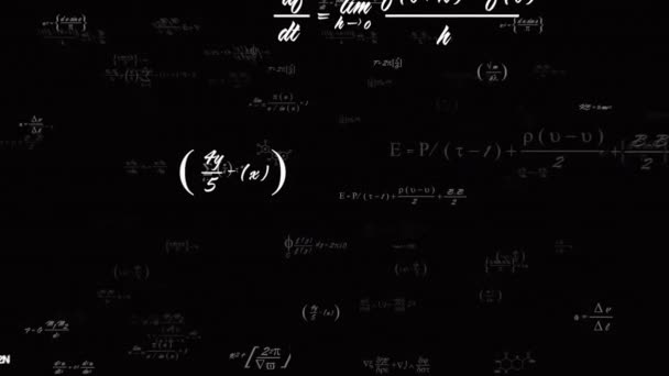 Animação Equações Matemáticas Fórmulas Diagramas Flutuando Contra Fundo Preto Conceito — Vídeo de Stock
