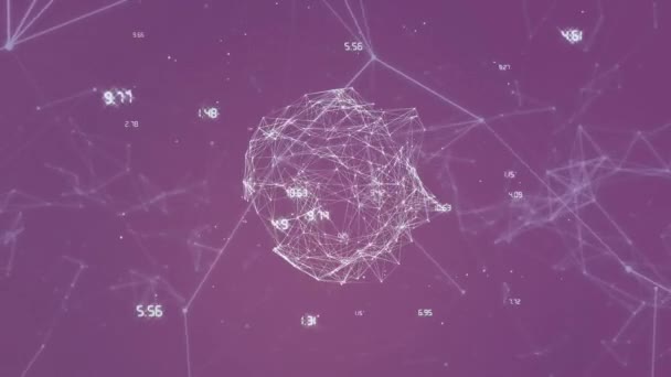 Animace Sítě Připojení Spinning Globe Proti Fialovému Pozadí Globální Síťové — Stock video