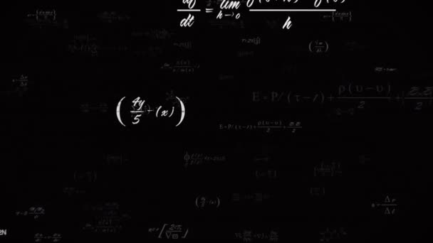 Matematiksel Denklemlerin Animasyonu Formüller Simgeler Siyah Arkaplana Karşı Yüzüyor Okul — Stok video