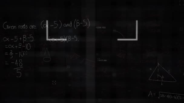 Matematiksel Denklemler Formüller Üzerinde Tarama Yapmanın Animasyonu Okul Eğitim Kavramı — Stok video