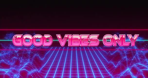 Animación Buenas Vibraciones Solo Banner Texto Brillante Onda Digital Azul — Vídeos de Stock