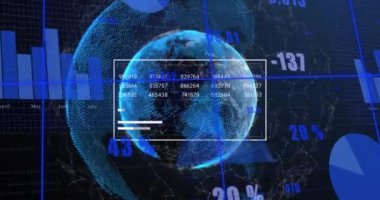 Sayıları, grafikleri ve yarasaları değiştiren animasyonlar. Dijital olarak üretilmiş, hologram, illüstrasyon, iletişim, küreselleşme, rapor ve iş kavramı.