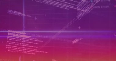 Soyut arkaplan üzerinde ikili kodların animasyonu, alım satım tahtası, grafikler ve bilgisayar dili. Dijital olarak üretilmiş, hologram, illüstrasyon, rapor, iş dünyası, kodlama, borsa ve teknoloji.