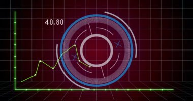 Kapsam taramasında veri işleme animasyonu. Küresel hesaplama, dijital arayüz ve veri işleme kavramı dijital olarak oluşturulmuş video.