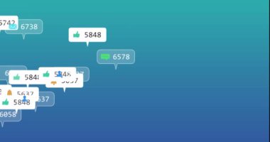 Bildirim çubuklarında mavi arkaplana karşı simgelerin canlandırılması ve numaraların değiştirilmesi. Dijital olarak üretilen hologram, illüstrasyon, büyüme, sosyal medya, soyut ve teknoloji kavramı.