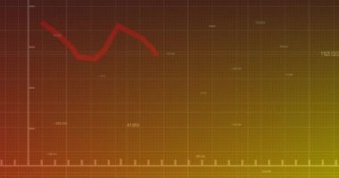Aşağı doğru grafiklerin grafiksel arkaplana karşı ızgara şablonu üzerindeki değişen sayılarla animasyonu. Dijital olarak üretilmiş, hologram, illüstrasyon, aydınlanma, rapor, iş, kayıp ve azaltma kavramı.