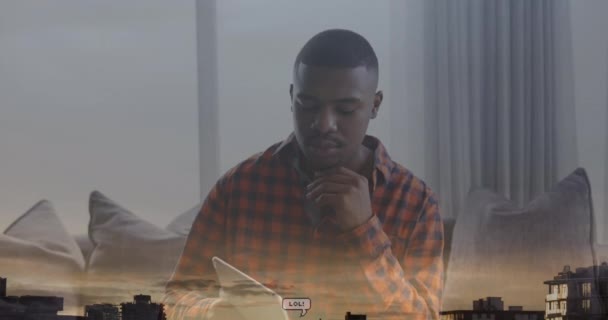Animazione Testo Lol Caselle Messaggio Testi Barre Notifica Uomo Afroamericano — Video Stock