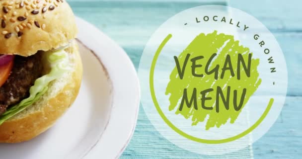 Animazione Locale Coltivato Testo Menu Vegan Veg Hamburger Piatto Sul — Video Stock