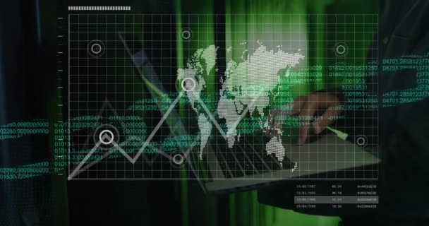 Animación Mapa Global Números Que Forman Blockchain Sección Media Del — Vídeo de stock