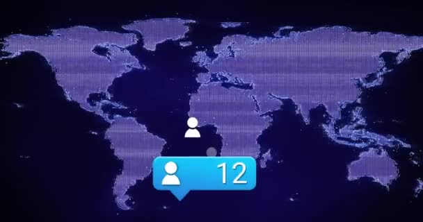 메시지 프로필 아이콘의 숫자를 변경하는 애니메이션 지도에 지구적으로 만들어 홀로그램 — 비디오
