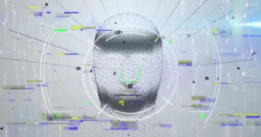 Animasyon tekniği insan yüzü üzerinde ve bağlı noktalar üzerinde daireler çiziyor. Dijital olarak üretilen hologram, illüstrasyon, şekil, anatomi, iletişim, tıbbi ve teknoloji kavramı.