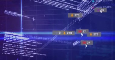 Sosyal medya veri işleme ve ikili kodlamanın animasyonu. Dijital olarak oluşturulmuş küresel sosyal medya, hesaplama ve veri işleme kavramı.