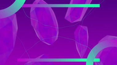 Soyut şekillerin canlandırılması ve mor arkaplanda mor taşlar. Soyut şekiller, renk ve şablon konsepti dijital olarak oluşturulmuş video.