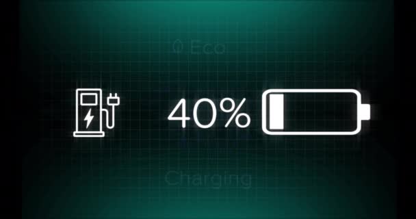 Animation Éco Chargement Texte Avec Icône Batterie Pompe Carburant Changement — Video