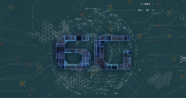 6克文字在连点上的动画 形成球体和几何形状 数字生成的全息图 全球化 未来主义和技术概念 — 图库视频影像