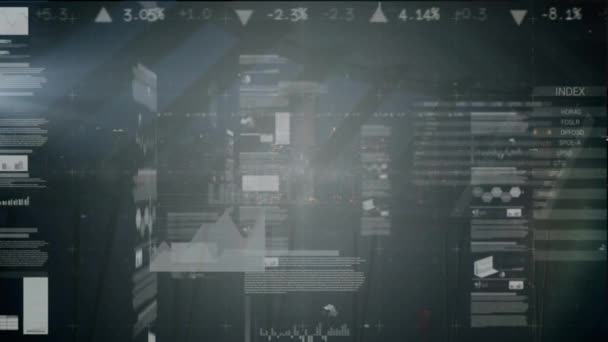 在灰色背景下动画化的统计数据处理 计算机接口和业务数据技术概念 — 图库视频影像