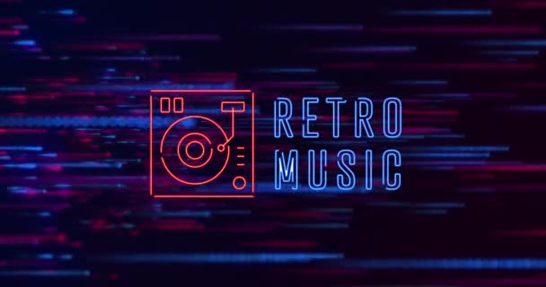 Animatie Van Retro Muziek Tekst Met Muziek Mixer Abstract Patroon — Stockvideo