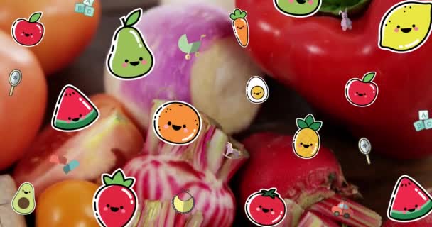 Animáció Gyümölcs Zöldség Alá Friss Gyümölcs Zöldség Vegán Étrend Friss — Stock videók