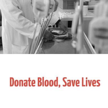 Kan bağışı yapmak, hayat kurtarmak ve kan torbası olan Afrikalı Amerikalı bir doktorun orta bölümünün mesajları. Hastane, dünya kan bağışı günü, sağlık, sağlık, ihtiyaç, takdir ve farkındalık konsepti.