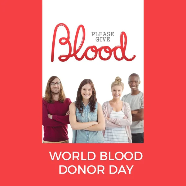 组成世界献血日的文字对不同的人笑了 世界献血日 医药和献血概念数字化生成的图像 — 图库照片
