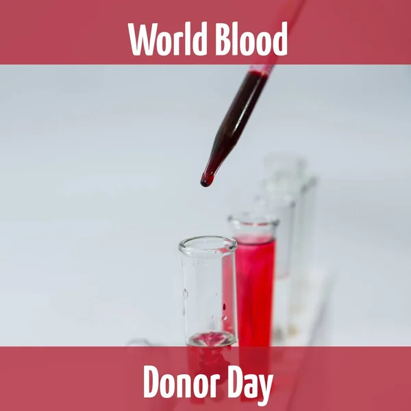 世界献血者日的组成文本在血检管上 世界献血日 医药和献血概念数字化生成的图像 — 图库照片