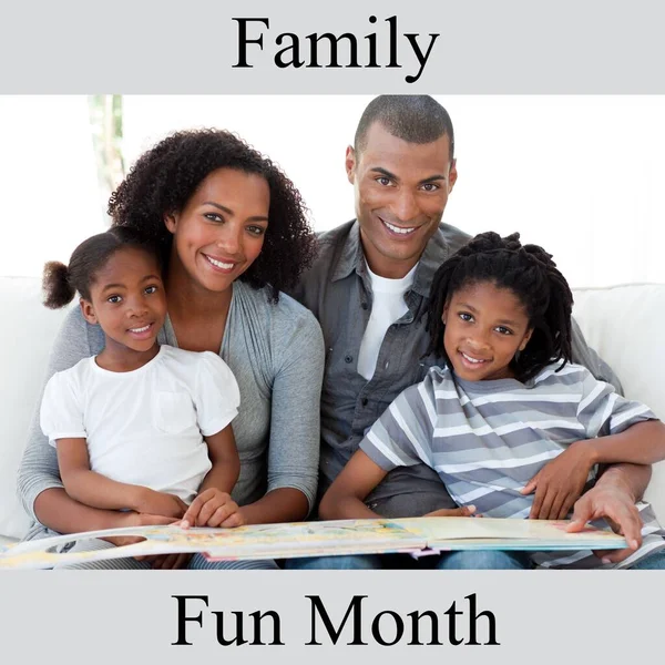 Composite Family Fun Month Text Portrait African American Parents Daughter — Stock Photo, Image