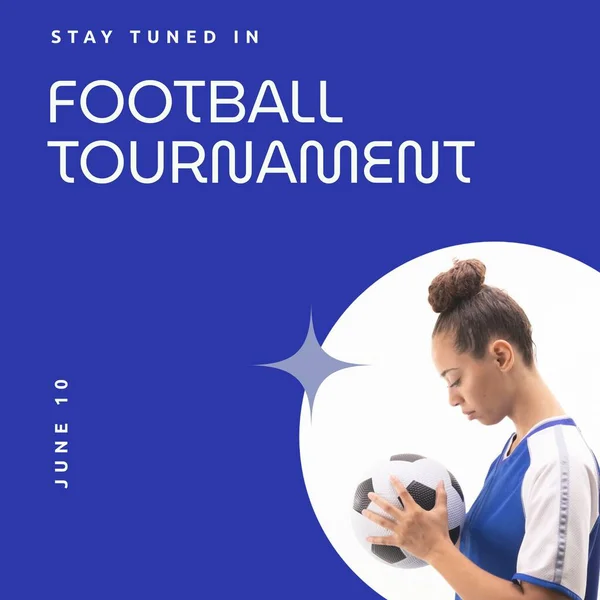 Composition Texte Tournoi Football Sur Une Joueuse Football Biraciale Tenant — Photo
