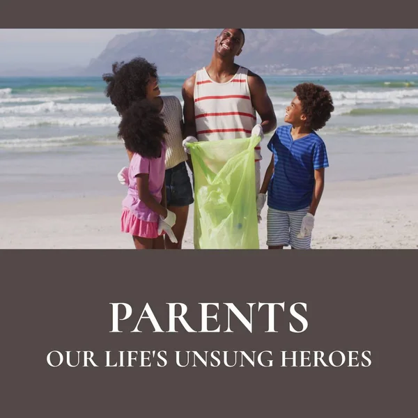 Composition Parents Our Life Unsung Heroes Text African American Family — Stock Photo, Image