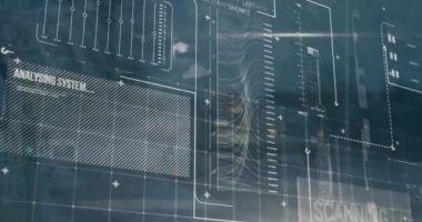 Hareket halindeki araçlar üzerinde grafikler, yükleme çubukları, harita ve bilgisayar dili animasyonu. Dijital bileşik, çoklu pozlama, rapor, iş dünyası, küresel, kodlama ve teknoloji kavramı.