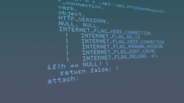 Mavi gradyan arkaplan ile veri işleme animasyonu. Bilgisayar arayüzü ve iş veri teknolojisi kavramı