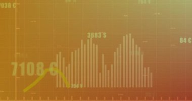 Soyut arkaplan karşısındaki grafikte değişen sayı ve para birimi sembollerinin animasyonu. Dijital olarak üretilmiş, hologram, illüstrasyon, rapor, büyüme, bankacılık ve iş konsepti.