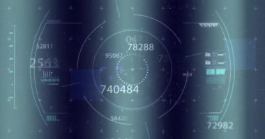 Çemberler, grafikler, çubuklar ve DNA sarmalının soyut kavram üzerindeki bozulma tekniğinin animasyonu. Dijital olarak üretilmiş, hologram, illüstrasyon, rapor, iş, ilerleme, molekül ve teknoloji.