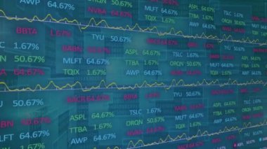 Borsa veri işleme ve mavi arka planda ikili kodlama animasyonu. Küresel ekonomi ve iş teknolojisi kavramı