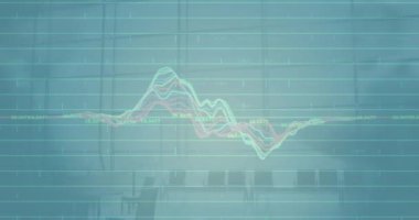 Çok renkli birden fazla grafiğin animasyonu. Ofiste yürüyen insanların hızlandırılmış hali. Dijital bileşik, çoklu pozlama, sayılar, rapor, soyut ve iş konsepti.