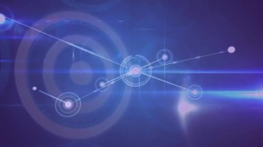 Lenslerin üzerindeki çizgilerle ve soyut arka plandaki dairelerle bağlantılı noktaların animasyonu. Dijital olarak üretilmiş, hologram, illüstrasyon, iletişim, hedef ve teknoloji kavramı.