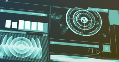 Grafik animasyonu, haritadaki profil simgeleri, ses dalgası ve soyut arkaplan üzerinde değişen numaralar. Dijital olarak üretilmiş, hologram, illüstrasyon, rapor, büyüme, iş ve küresel konsept.
