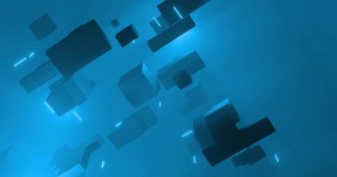 3d küp ve mavi arkaplan animasyonu. İletişim, veri işleme, yaratıcılık ve dijital arayüz arka plan kavramı dijital olarak oluşturuldu.