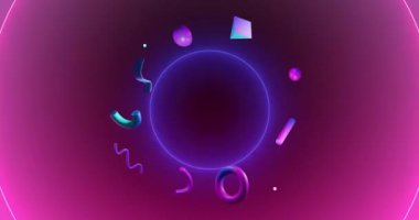 Karanlık ve göz kırpan arka planda soyut üç boyutlu şekillerin canlandırılması. İletişim, veri işleme, yaratıcılık ve dijital arayüz arka plan kavramı dijital olarak oluşturuldu.