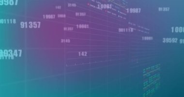 Birden fazla grafik ve soyut arkaplan üzerinde rakamların değiştirilmesi animasyonu. Dijital olarak üretilmiş, hologram, illüstrasyon, rapor, iş dünyası, büyüme ve borsa konsepti.