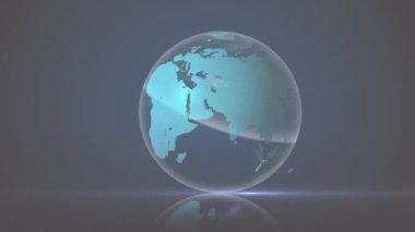 Mercek patlamasının canlandırması soyut arka planda dönen bir dünya etrafında dönüyor. Dijital olarak üretilmiş, hologram, illüstrasyon, aydınlanma, küreselleşme ve teknoloji konsepti.
