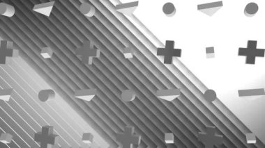 3D gri küplerin animasyonu ve hareket eden gri doğrusal yüzey üzerinde çapraz geçiş. İletişim, veri işleme, yaratıcılık ve dijital arayüz arka plan kavramı dijital olarak oluşturuldu.