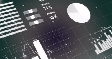 Soyut arkaplan karşısındaki bilgi arayüzünün canlandırması. Dijital olarak üretilen hologram, illüstrasyon, ilerleme, rapor, iş dünyası, büyüme ve küresel konsept.