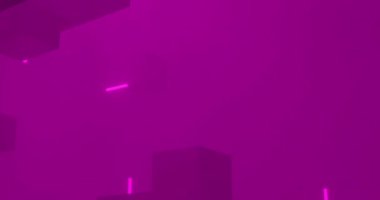 3 boyutlu küp ve mor arkaplan animasyonu. İletişim, veri işleme, yaratıcılık ve dijital arayüz arka plan kavramı dijital olarak oluşturuldu.