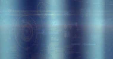 Dünyalar, daireler, radarlar, soyut arkaplanda bilgisayar dilinin üzerindeki ses dalgaları. Dijital olarak üretilmiş, hologram, illüstrasyon, sonar, küreselleşme, kodlama ve teknoloji konsepti.