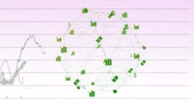 Soyut arkaplanda birden fazla grafik bulunan dolar işaretleri ve grafiklerin animasyonu. Dijital olarak üretilmiş, çoklu pozlama, iş, yatırım, rapor, büyüme, finans, borsa.